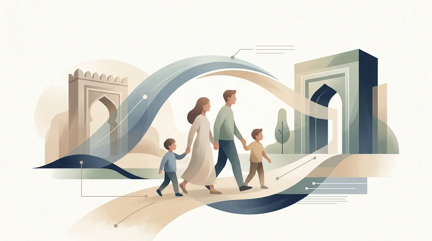 Soft editorial travel-planning visual for families travelling from the UAE to Delhi NCR.