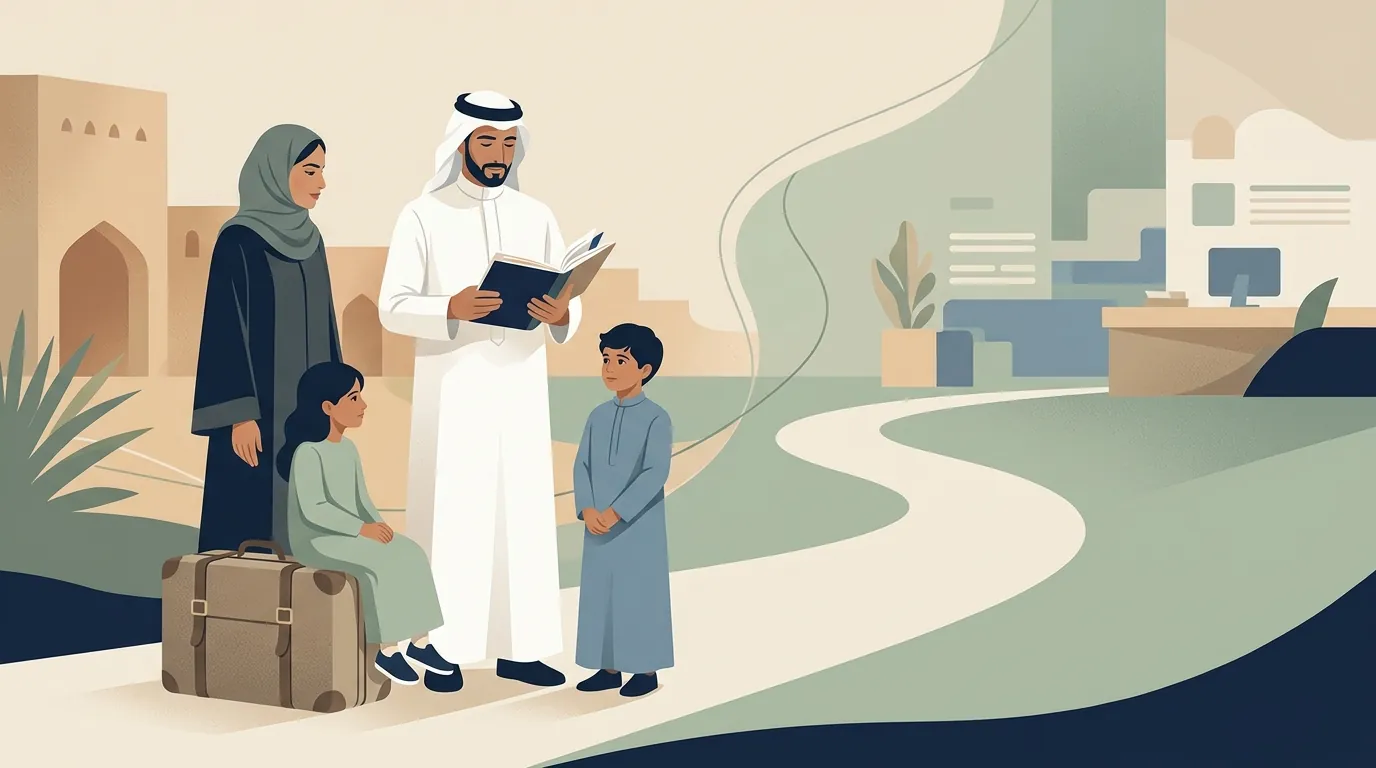 Soft editorial travel-planning visual for families travelling from Saudi Arabia to Delhi NCR.