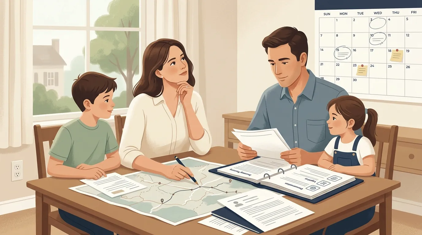 Soft editorial travel-planning visual for families travelling from the US to Delhi NCR.