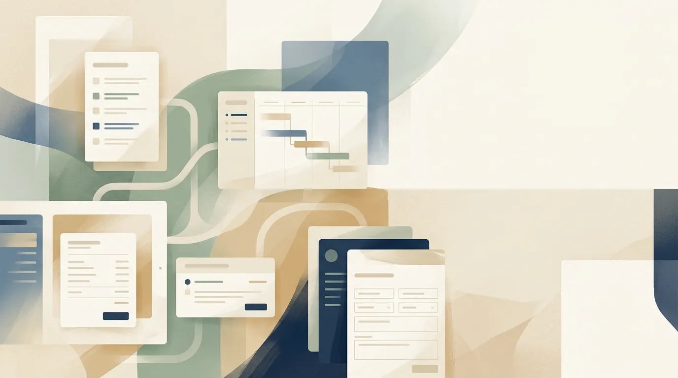 Soft editorial visual representing booking, intake, and a structured first planning workflow.
