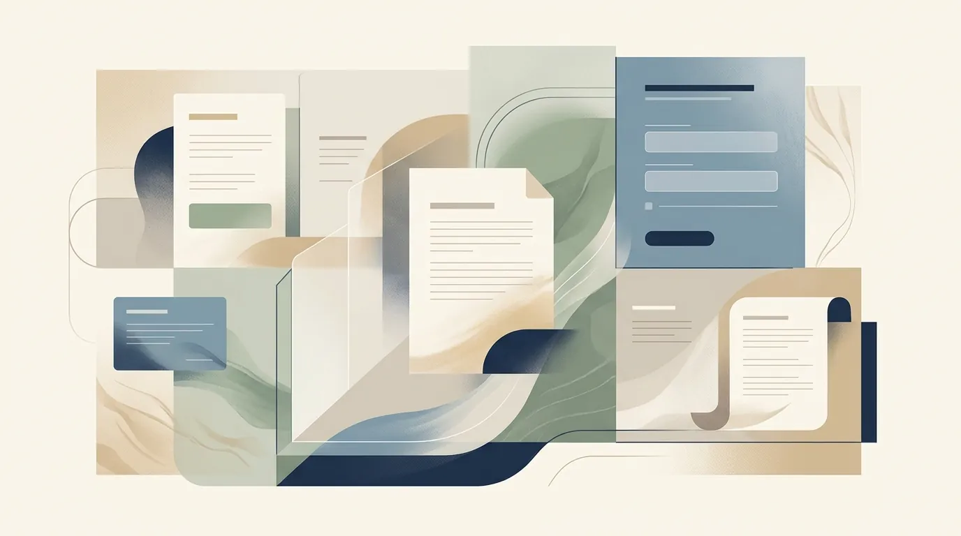 Soft editorial document visual representing terms, bookings, and written scope clarity.