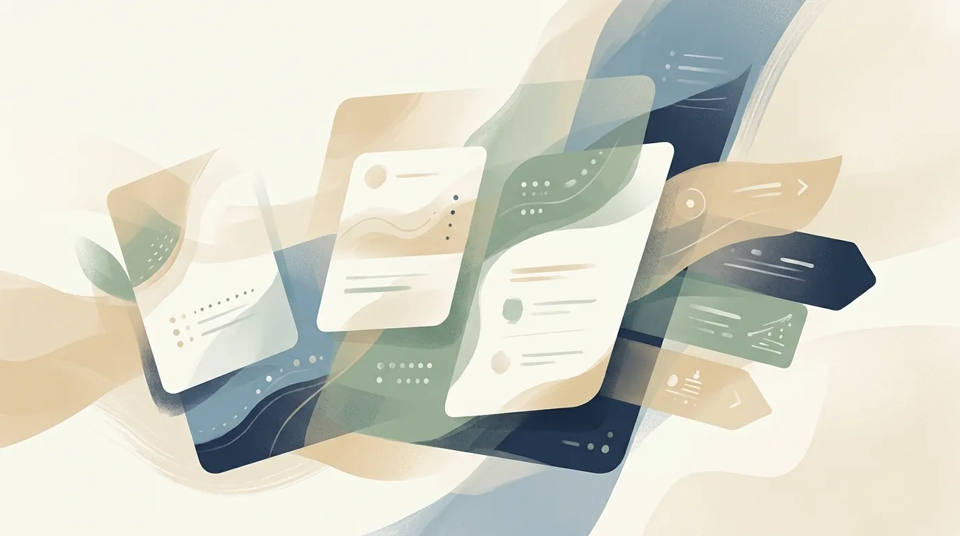 Soft editorial document visual representing layered privacy-policy information.